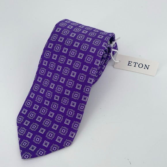 Eton‎ Tie Mens One Size Purple White Patterned Silk Necktie England Made NWT